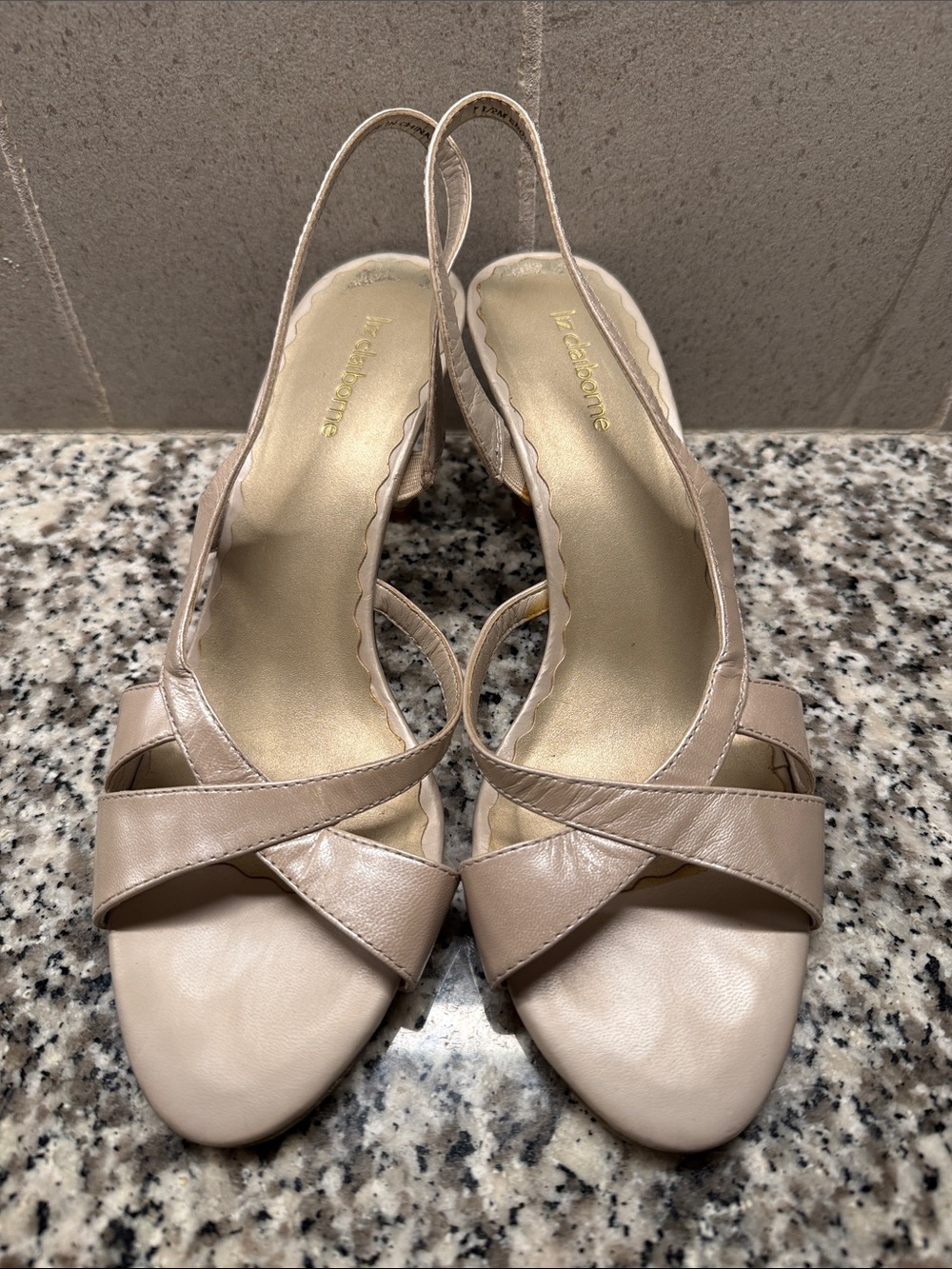 Liz Claiborne Blush Beige Crisscross Slingback Heels, Size 7.5